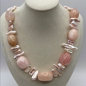 Rarities Cultured Keshi Pearl Morganite Necklace 23”L With 2”L Extender New